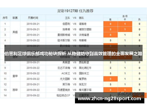 伯恩利足球俱乐部成功秘诀探析 从稳健防守到高效管理的全面发展之路