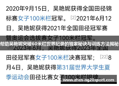 帮助吴艳妮突破60米栏世界纪录的独家秘诀与训练方法揭秘