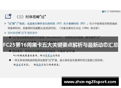 FC25第16周黑卡五大关键要点解析与最新动态汇总